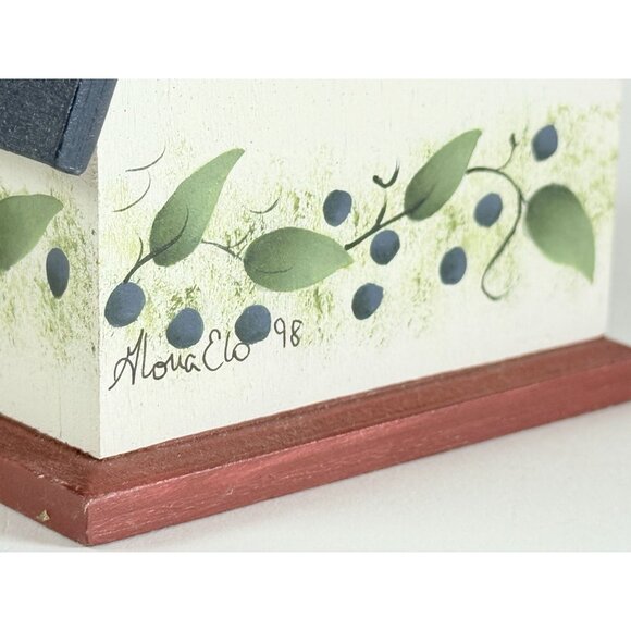 Hand Painted Wooden Birdhouses Set Floral Dk Green Roof Vintage Cottage Garden - Picture 4 of 15